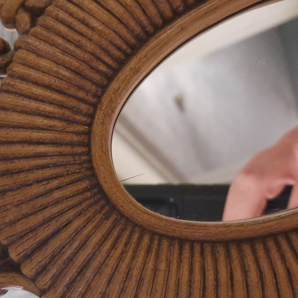 Pair of faux rattatan vintage mirrors made in usa brown boho bohemian style - Picture 6 of 8